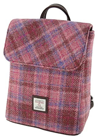 BRAW CLANS TARTANS Authentischer Harris Tweed 'Tummel' Mini Rucksack - 100% Wolle Harris Tweed Außenmaterial - Verstellbare PU-Riemen und Tragegriff - Rucksack/Rucksack Made in Scotland - LB1213, pink