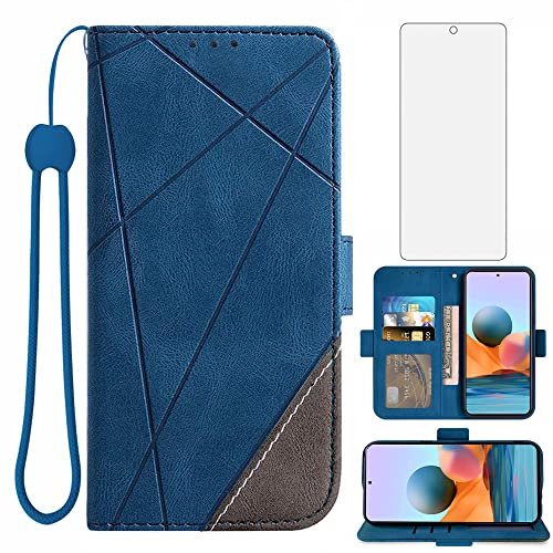 Asuwish Funda para Xiaomi Redmi Note 10 Pro/10Pro MAX Carcasa con Cristal Protector de Pantalla Flip Libro con Tapa Antigolpes Resistente PU Cuero Billetera Soporte Note10 ProMax M2101K6G Case Azul
