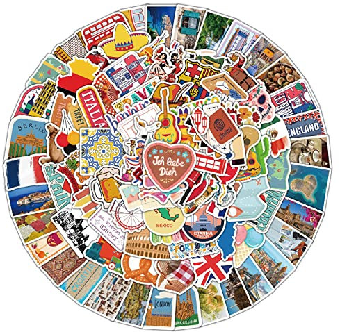 100 Stück Retro Reise Aufkleber Wasserflaschen Laptop Telefon Gitarre Skateboard Computer Koffer Fahrrad Vintage Vinyl Stickers Wasserdicht Ästhetisch Aufkleber für Jugendliche Kinder Erwachsene