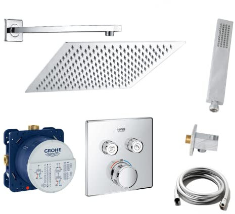 vanvilla ALLTERIEUR FOR LOVELY PRICES Duschset mit Unterputz Armatur Grohe Thermostat SmartControl und vanvilla ALLTERIEUR FOR LOVELY PRICES Regenduschkopf eckig, Dusch-SET G02. poliert, V2