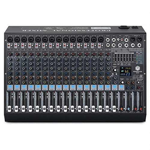 INMix DX16 Professional Audio Mixer,16 Channel with 99 DSP Effects,7-band EQ,Independent 48V Phantom Power&Mute Button,Bluetooth Function,USB Interface Recording For Studio & Stage