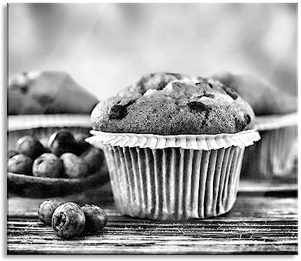 Muffins Blaubeeren Herdabdeckplatte & Spritzschutz aus Echtglas | Für Herd-Kochfelder | 60x52 cm