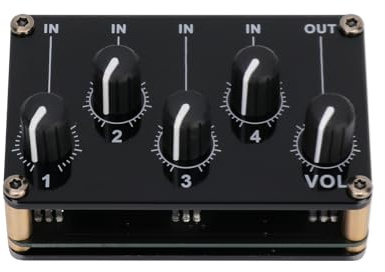 Mixer,HUIOP 4 in 1 Output Passive Mixer Module Mini Passive Mixer 4 Channel Stereo Audio Mixer 4 Audio Inputs to 1 Output Ultra Compact Low Noise for Studio Recording Console