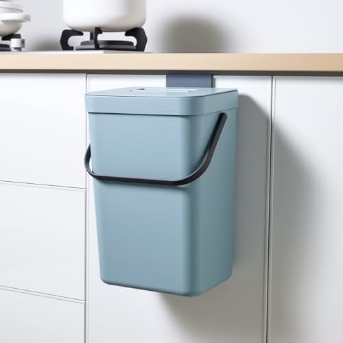 MONGTINGLU Kitchen Compost Bin - 3.2 Gallons Hanging Trash Can with Lid for Kitchen Bathroom, Under Sink Trash Can, Outdoor Compost Bucket with Lid, 12L(Subtle Blue)