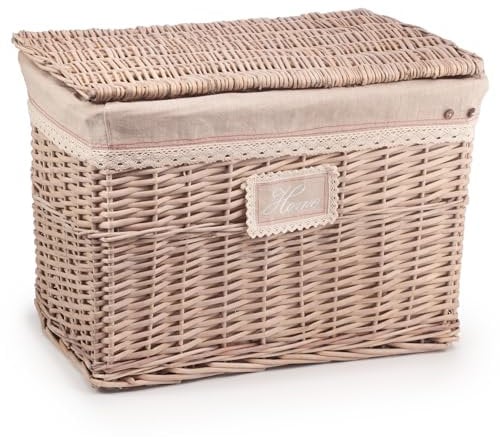 Woodluv Large Rectangular Handwoven Wicker Storage Trunk With Lining, 68 x 40 x 40 cm (L/W/H)