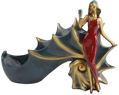Dussdote Mädchen-Figuren, Weinflaschenhalter, Statue, Weinflaschenregal, Arbeitsplattenständer, Weinkeller, Dekorativ Für Zuhause, Bar, Tischplatte(BS023-2 rote Dame)