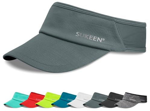Sukeen Sun Visor Hat Women, Wide Brim Sun Protection Ladies Visor Cap, Cool Running Visor with Breathable Sweatband, Sports Outdoor Golf Hat Women Men for Cycling Tennis Grey