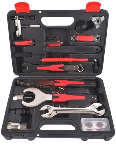 Hopzty Juego de herramientas de reparación de bicicletas de 18 piezas, maletín de herramientas portátil para bicicleta, neumático, cadena, montaje, reparaciones, juego de herramientas para bicicleta,