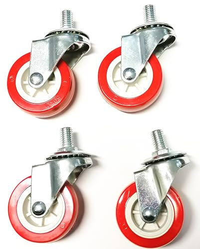 Set 4 Pezzi Ruota 50 mm Per Mobile con Perno Filettato M10, con rotazione di 360 gradi -Colore: Rosso