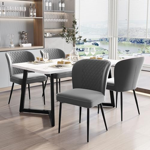 Merax Esszimmerstuhl (4 St), Dunkelgrau,Polsterstuhl Design Stuhl mit Rückenlehne,Sitzfläche aus Samt Gestell aus Metall