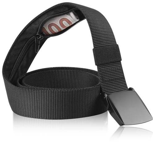 Money Belt- Travel Security Money Belt with Secret Compartment, Anti-Theft Nylon Hidden Money Pouch with Zinc Alloy Buckle for Dad Boyfriend Men, Business Travel Daily