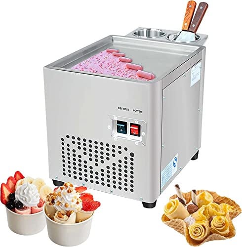 Stainless Steel Stir-Fried Ice Cream Roll Machine with Single Square Pan - Commercial Rolled Ice Cream Maker for Bars Cafe Dessert Shops