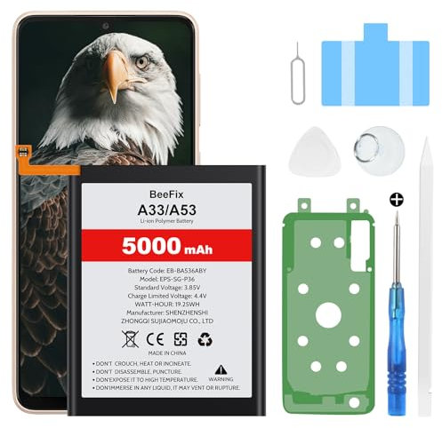Akku für Samsung Galaxy A33 SM-A336F, 5000mAh Li-Polymer Ersatzakku für Galaxy A53 EB-BA536ABY mit Reparaturwerkzeugen