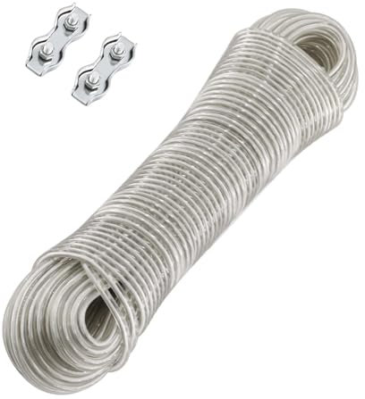 alwaiiz Corde a Linge avec Noyau en Acier 30m, Fil a Linge Extérieur avec 2 Pièces Tendeur, Corde à Linge pour Les Balcons et Les Jardins, Capacité de Charge de 120 kg