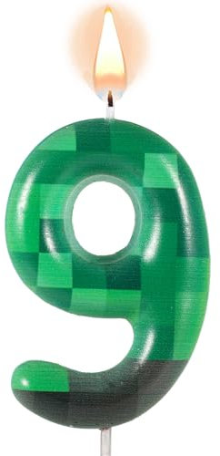 TNT-Geburtstagskerzen für Kuchen, Geburtstagskerzen mit grünen Zahlen, Pixel, Kuchendekoration, TNT, für Geburtstag, Babyparty, Videospiele, Partyzubehör (Nummer 9)