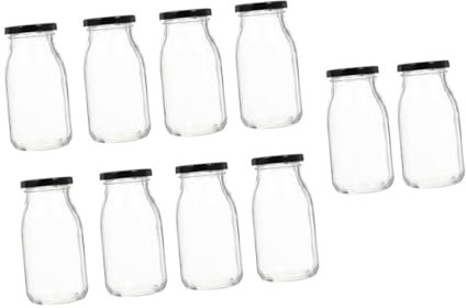 Mikinona 10pièces Bouteilles Transparent Pour Lait Pots à Pudding Et Yogourt Avec Couvercles