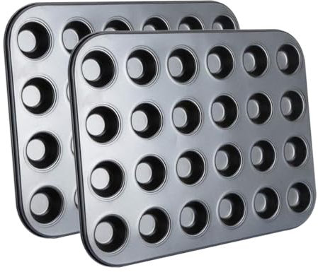 Eidoct 2 Pack Mini Muffin Tray Non-Stick for Muffins, 24 Cup Muffin Baking Tray with Heat Conduction, Robust Carbon Steel, 38x26x2cm