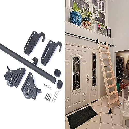 Retractable Rolling Ladder Hardware Library Sliding Barn Ladder Hardware Kit Round Track/Rail(No Ladder) 3.3ft-28ft, Black Metal Round Tube Mobile Ladder Track For Home/Indoor/Loft(Size:28ft/8.54m tra
