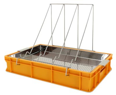 4Bee - W3233 Entdeckelungsgeschirr- mit Tropfsieb aus Edelstahl - Höhe - 10 cm - mit Sieb und Halter - 41x61x10 cm - Ideal für Kleine Imkereien - 2 Jahre Garantie