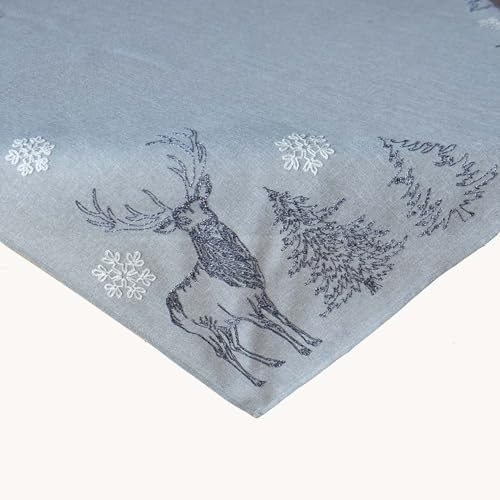 texpot Tischdecke 110 x 110 cm Stickerei Elch Bäume Weihnachten Winter Deko