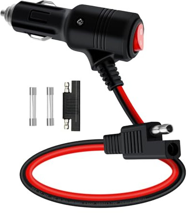 HuaLiSiJi Cable SAE Allume Cigare avec Interrupteur 12V 24V Allume Cigare Fiche SAE 14AWG 20A pour Moto, Panneaux Solaires Onduleur de Voiture (0.5m)