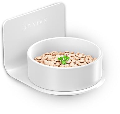 DRAIAX ElegantFeed S Gamelle Simple en céramique surélevée pour Chien et Chat Facilement Amovible – Gamelle pour Chat et Petit Chien – Station d'alimentation Blanche pour Montage Mural