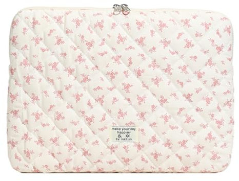 jingyuKJ Puffy Laptop Sleeve Floral Quilted Laptop Bag Aesthetic Laptop Carrying Case Cute Notebook Cover with 11/13/15''