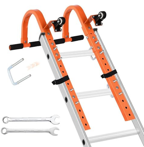 Dachhaken-Leiterbefestigung | 2er-Pack Dachhaken für Anlegeleitern | Hochleistungsleiterstabilisator aus Stahl mit Rad | Hochleistungsleiterstabilisator für Dachverlängerung mit Rad und rutschfestem G