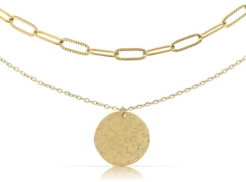 Made by Nami Zweireihige Halskette Damen Gold mit Anhänger aus Chirurgischem Edelstahl 40 + 5 cm Layered Goldkette Damen Geschenk für Sie Boho Schmuck Hypoallergen & Wasserfest