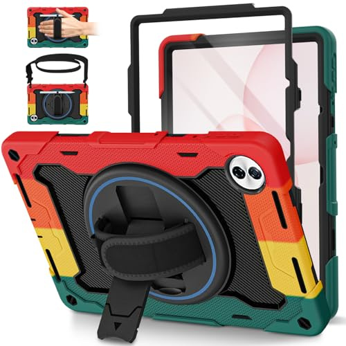 ROSROME for Honor Pad 10/20 Case 12.1 Inch 2025/2026 with Screen Protector | Shockproof Heavy Duty Kids Cover, 360°Rotating Stand/Shoulder Strap/Hand Strap/Pen Holder for Honor 10 Tablet Case, Red
