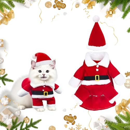 Hundekostüm Weihnachten, Haustier Weihnachtskostüm, Katze Hund Weihnachtskostüm mit Nikolausmütze, Weihnachtskostüme Für Haustiere, für Neujahr Christmas Party Haustierpartys Bekleidung Anzüge(M)