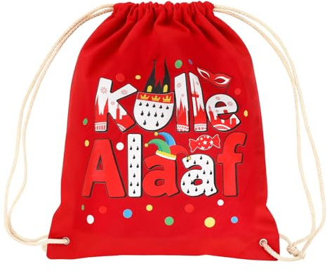DPKOW Rote Tasche Köln Turnbeutel Rucksack Mädchen Jung Damen Herren Kölner Karneval Kostüm Accessoires Fasching, Karneval Köln Tasche Kölsche Geschenke Jeck - Kölle Alaaf