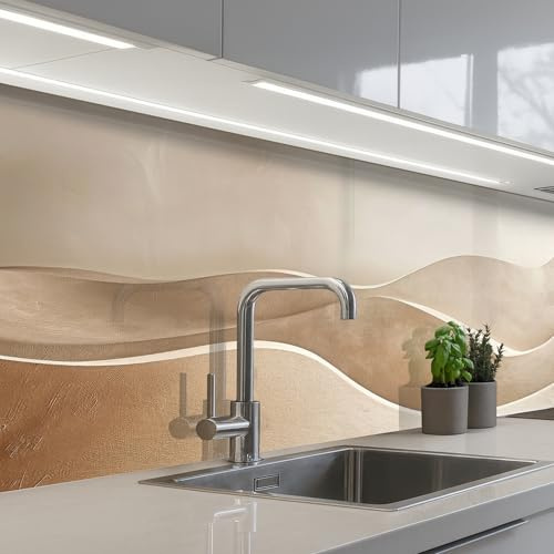 KitchenYeah© Splashback for Kitchen self-Adhesive Wall Protector Splash | 32x59 / 80x150 cm - Back Cooker Backsplash Beige - Nature - Abstract - Modern