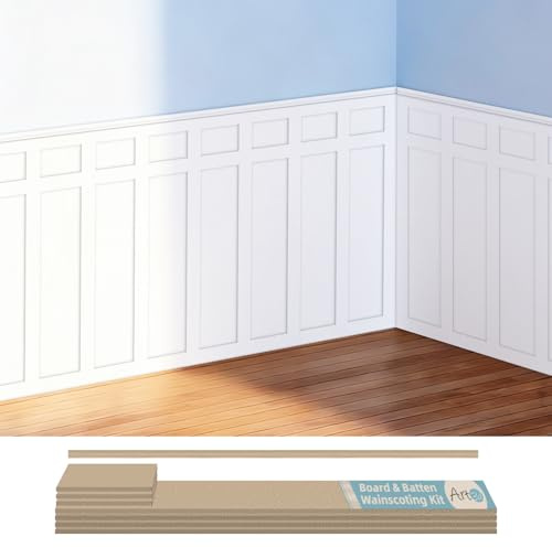 Art3d Premade Board and Batten Paintable Wainscoting Kit Covers 94.5 x 54 in., Precut MDF Accent Wall Panel for Living Room Hallway Bedroom Home Decor, Molding Trim Slat with Edge Strip