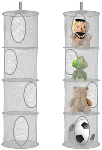 2 Stück Hängenetz Aufbewahrung, Hängende Netz-Aufbewahrungstasche, Faltbare Aufbewahrungstasche Netz mit 4 Fächern Hängeaufbewahrung Kinderzimmer Spielzeug Kleine Kleidung (4 Layers)