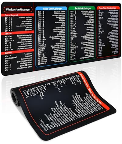 Excel Mauspad Deutsch 80x30cm, Schreibtischunterlage für Büro Home Office | Excel Shortcuts Deutsch, Wasserfest, Rutschfest, Handgelenkstützend, Für Büro, Studium, Home Office, Geschenkidee