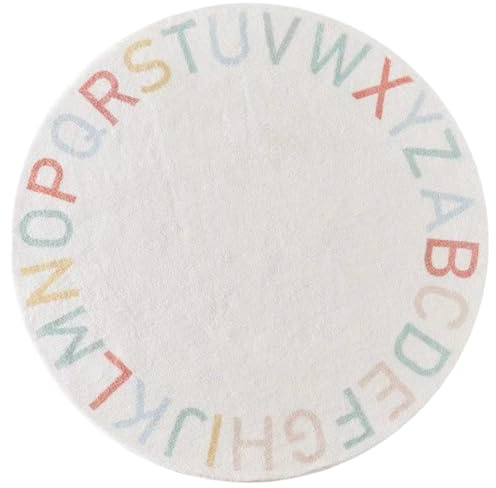 Odoukey 39, 37 x 39, 37 runder ABC-Teppich, sicherer, weicher Polyester-Alphabet-Kinderteppich für das Spielzimmer, Lern-Baby-Spielmatte für das Klassenzimmer und Schlafzimmer