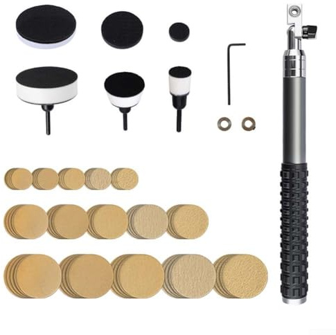 Schüsselschleifer-Set für Holzdrehmaschine – 1/2/7,6 cm Durchmesser Schleifblock mit 75 Stück Haken und Scheiben (Körnung 60/80/120/220/320) – Aluminium-Legierung Doppellagerkopf