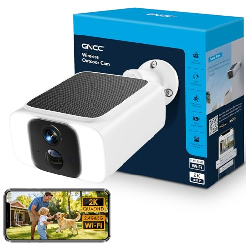 GNCC 2K Überwachungskamera Aussen Akku Solar, 2,4/5GHz WLAN Kamera Outdoor Überwachung Aussen mit Kabellose Installationsfreie Solarpanel, Farbnachtsicht, Zwei-Wege-Audio