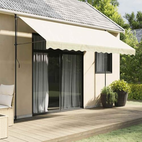 Store enrouleur crème 350 x 150 cm en acier et tissu résistant aux UV, hauteur réglable 210-300 cm pour terrasse, balcon et brise-vue