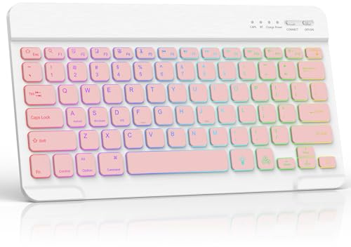 AMZBOSS 130g portable Bluetooth Keyboard for iOS, Android and Windows | wireless keyboard stable Bluetooth connection,20 days battery, bluetooth keyboard for ipad, office&study,Blossom Frost