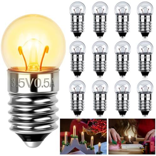 AUAUY 12PCS Kugellampe E10 DC 3.5V, 0.3A, Warmweiß E10 Glühlampe Glühbirne | Miniatur Schraubfuß, Ersatzlampe für Elektrische Experiment, Taschenlampen, Krippenbeleuchtung, Warnleuchte