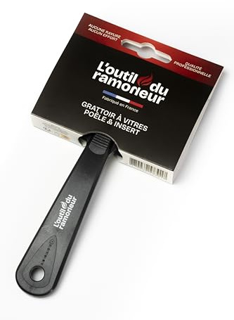 Grattoir Vitre Poêle à Bois & Insert – Ne Raye pas - Nettoyage Efficace Suie et Bistre – Lame Réversible 8 cm Changeable – Fabrication Française – L’Outil du Ramoneur