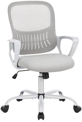 Sweetcrispy Bürostuhl Ergonomisch, Schreibtischstuhl mit Lendenwirbelstütze, Verstellbaren Armlehnen Drehstuhl, Höhenverstellbarer Office Chair, Bürostühle Geeignet für Büro und Schlafzimmer, Grau