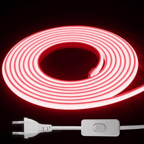 COB LED Streifen 230V IP65 mit Stecker für Außen & Innen(Rot, 15M) | Ca. 780 lm/m Helligkeit, flexible Lichtleiste mit Schalter, ideal für Küche, Garten, Terrasse und Dekoration.