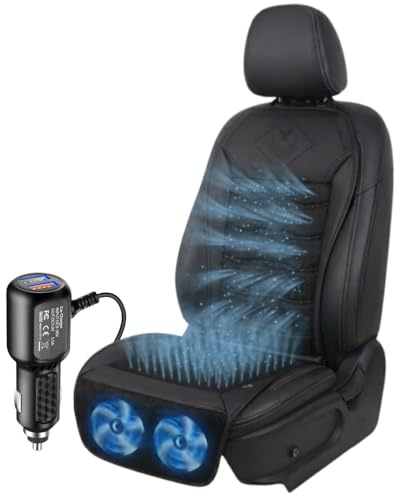 Premium Auto Sitzauflage Kühlend 12V - Intelligente Start-Stopp-Automatik & Druckfreier 3D-Airflow, Universal Sommer Sitzkissen Belüftet mit 3 Stufen, Leise 45dB, Dual-USB & Überlastschutz (Schwarz)