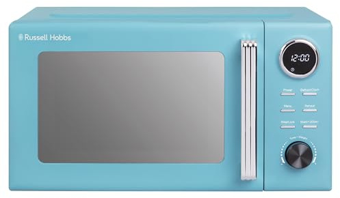 Russell Hobbs Hanley 20L 800W Digital Microwave in Retro Blue with 8 Auto Cook Menus, 5 Power Levels, Defrost & Reheat Function, 60 Minute Timer, Button Controls, Pull Handle Door RHMD838RB