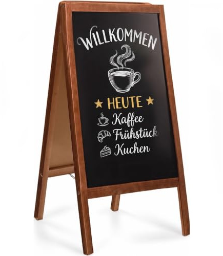 VELORA H&L Kundenstopper Kreidetafel 60 x 120 cm Braun – Doppelseitige Holztafel für Gastronomie, Restaurant und Café, Werbetafel zum Beschriften, Klappbarer Kreidetafel Aufsteller