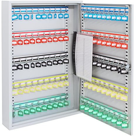 ARREGUI PL100 Armoire à clés 100 crochets réglable| Boite à cléf murale verrouillable en acier | Placard murale pour rangement de 100 clefs | Installation facile fixation mural | 55 x 38 x 8 cm | Gris