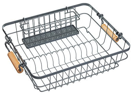 KitchenCraft Living Nostalgia Escurreplatos de alambre con escurridor de cubiertos, escurridor de fregadero, soporte de secado por goteo para platos, vajilla, tazas y utensilios, 47 x 36 cm - Gris